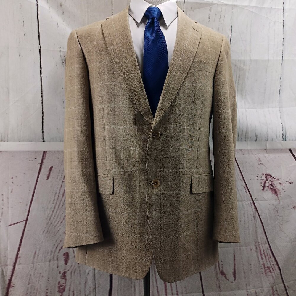 Hart Schaffner Marx Black Label 42L Men Beige Brown Plaid 2 Button Blazer $799